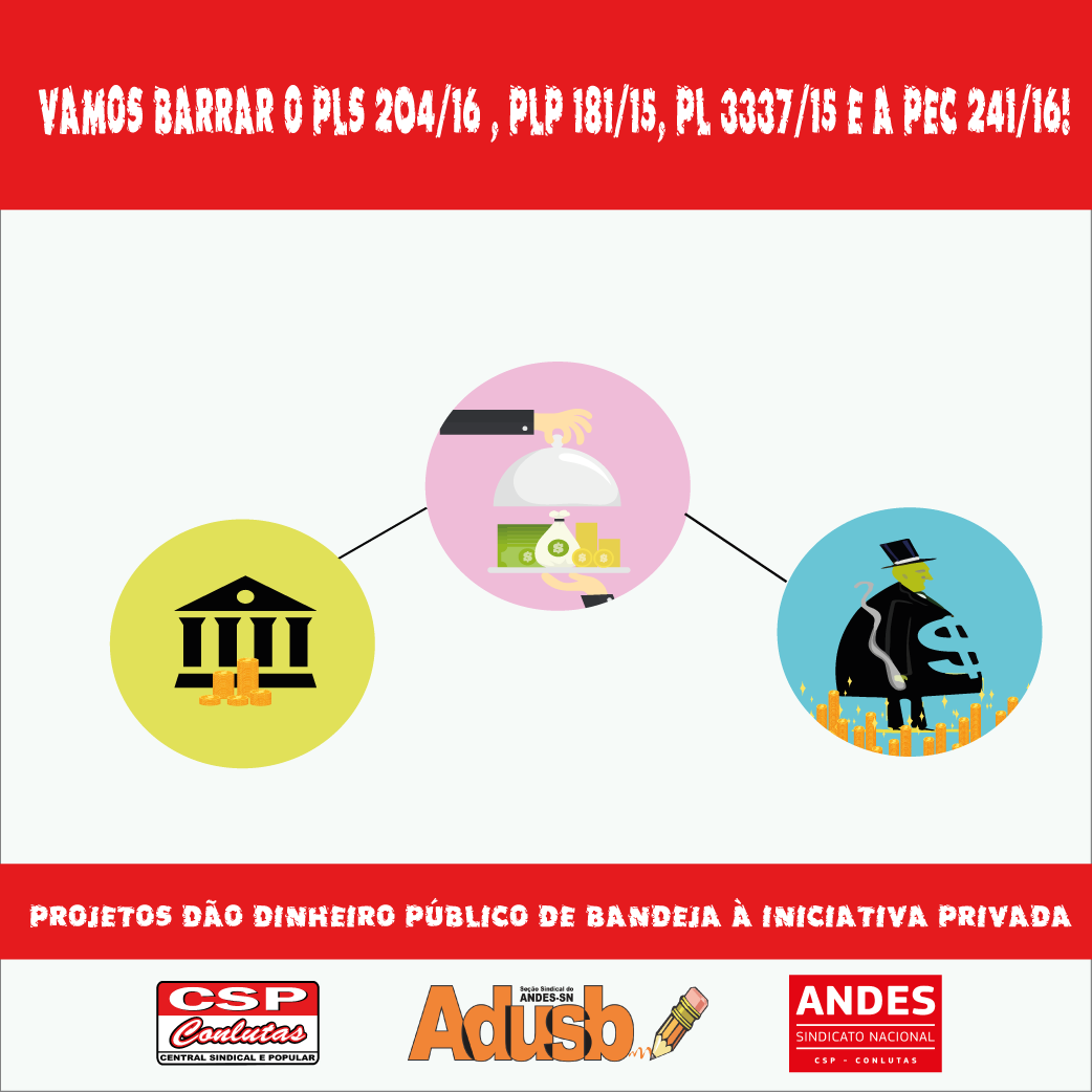 Vamos barrar o PLS 204/16, PLP 181/15, PL 3337/15 e PEC 241/16! Envie e-mails aos deputados federais baianos